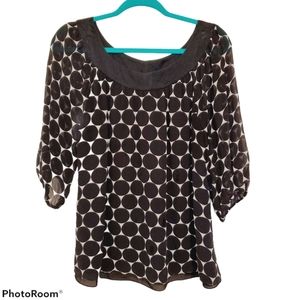 INC Polka Dot Scoop Neck Blouse With 3/4 Sleeves 315